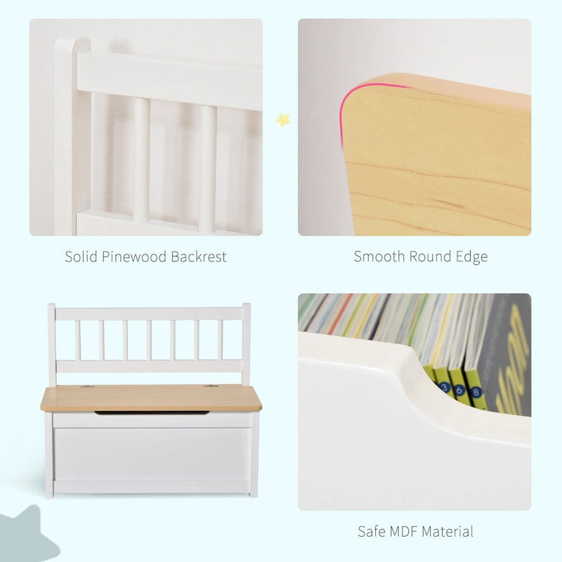 Qaba Coffre à jouets 2-EN-1 en bois pour enfants, banc, meuble de rangement avec vérin pneumatique de sécurité