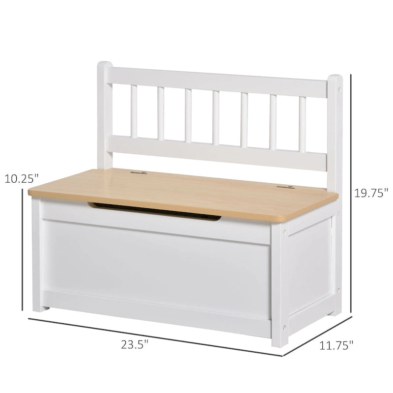 Qaba Coffre à jouets 2-EN-1 en bois pour enfants, banc, meuble de rangement avec vérin pneumatique de sécurité