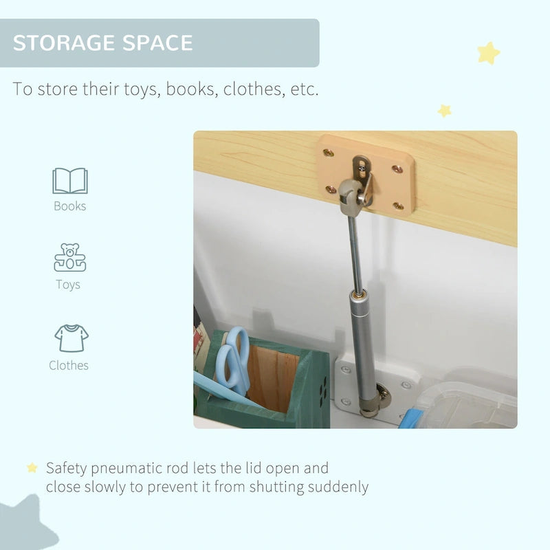 Qaba Coffre à jouets 2-EN-1 en bois pour enfants, banc, meuble de rangement avec vérin pneumatique de sécurité