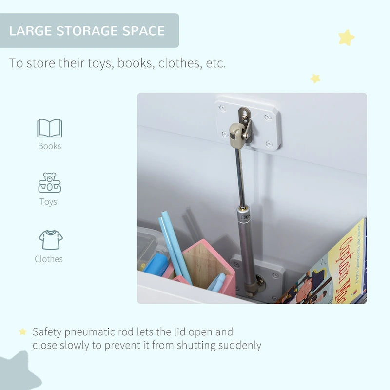 Qaba Coffre à jouets 2-EN-1 en bois pour enfants, banc, meuble de rangement avec vérin pneumatique de sécurité