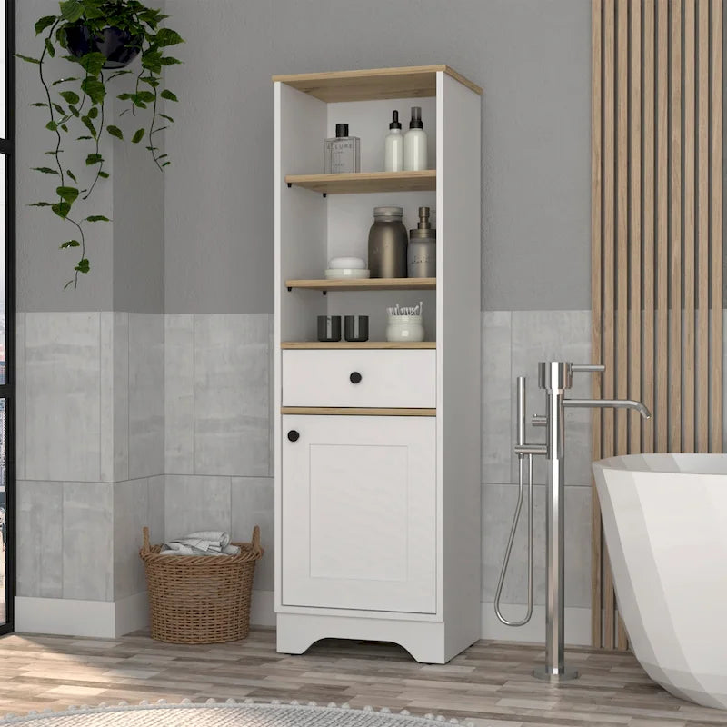 Meuble de Rangement Alaskan FM Furniture avec Tiroir, 3 Étagères Ouvertes et Meuble à Porte Unique