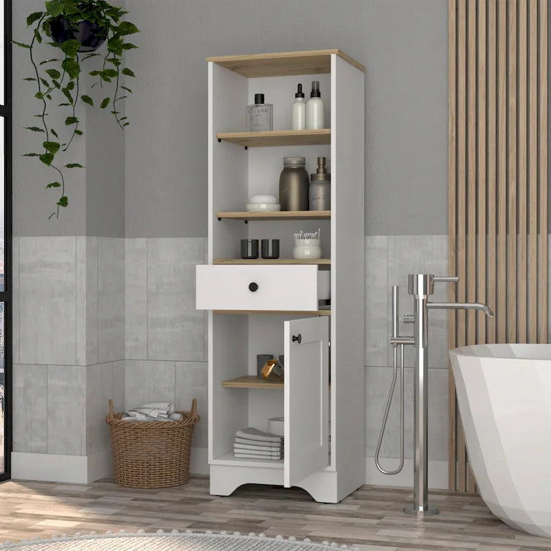 Meuble de Rangement Alaskan FM Furniture avec Tiroir, 3 Étagères Ouvertes et Meuble à Porte Unique