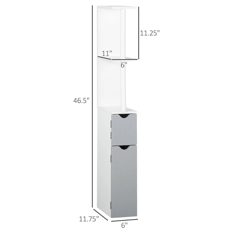 Meuble de Rangement Haut kleankin pour Salle de Bain avec 2 Étagères Ouvertes et 2 Placards à Portes, Tour de Linge Autonome