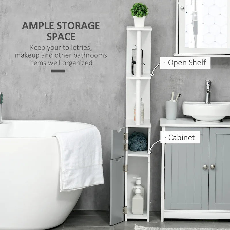 Meuble de Rangement Haut kleankin pour Salle de Bain avec 2 Étagères Ouvertes et 2 Placards à Portes, Tour de Linge Autonome