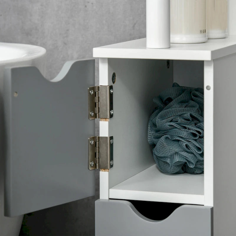 Meuble de Rangement Haut kleankin pour Salle de Bain avec 2 Étagères Ouvertes et 2 Placards à Portes, Tour de Linge Autonome