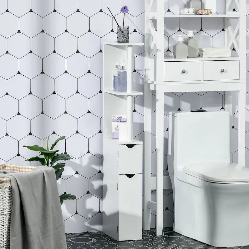Meuble de Rangement Haut kleankin pour Salle de Bain avec 2 Étagères Ouvertes et 2 Placards à Portes, Tour de Linge Autonome