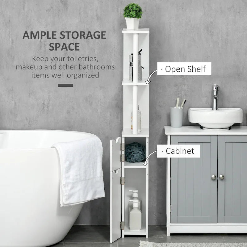 Meuble de Rangement Haut kleankin pour Salle de Bain avec 2 Étagères Ouvertes et 2 Placards à Portes, Tour de Linge Autonome