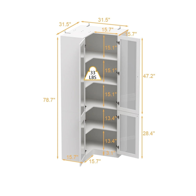 Meuble de salle de bain d'angle blanc 78,7H - Rangement élégant pour n'importe quelle pièce