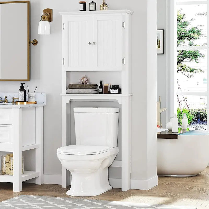 Meuble de rangement de salle de bain UTEX à placer au-dessus des toilettes, organisateur de salle de bain avec étagères réglables et portes doubles