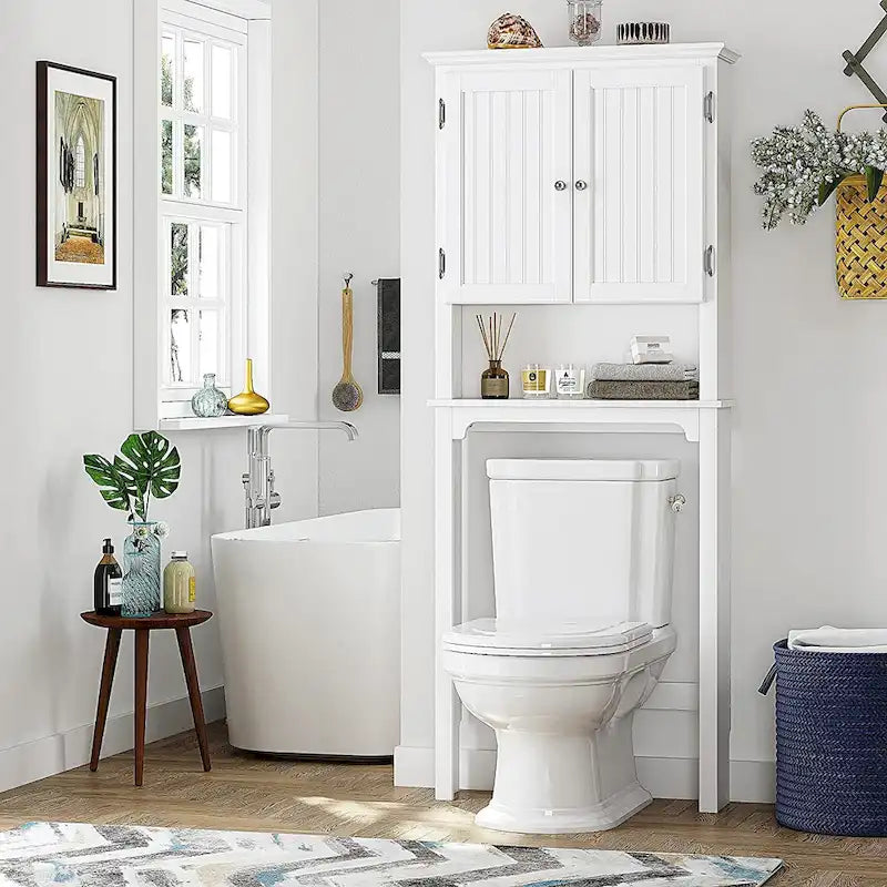 Meuble de rangement de salle de bain UTEX à placer au-dessus des toilettes, organisateur de salle de bain avec étagères réglables et portes doubles
