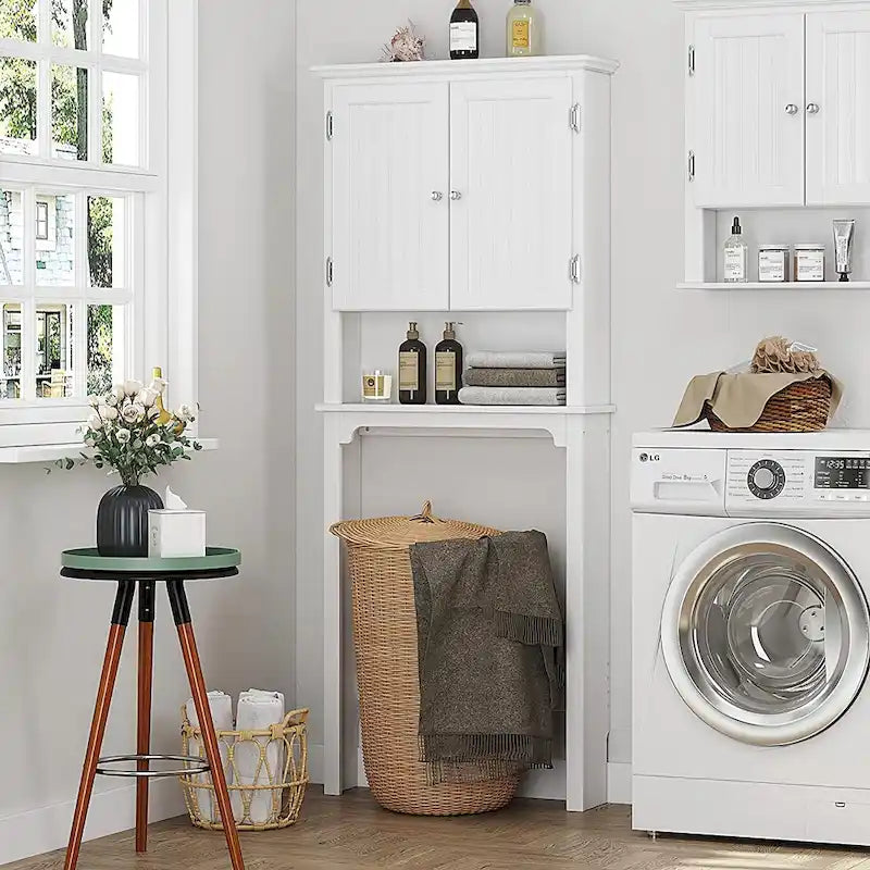 Meuble de rangement de salle de bain UTEX à placer au-dessus des toilettes, organisateur de salle de bain avec étagères réglables et portes doubles