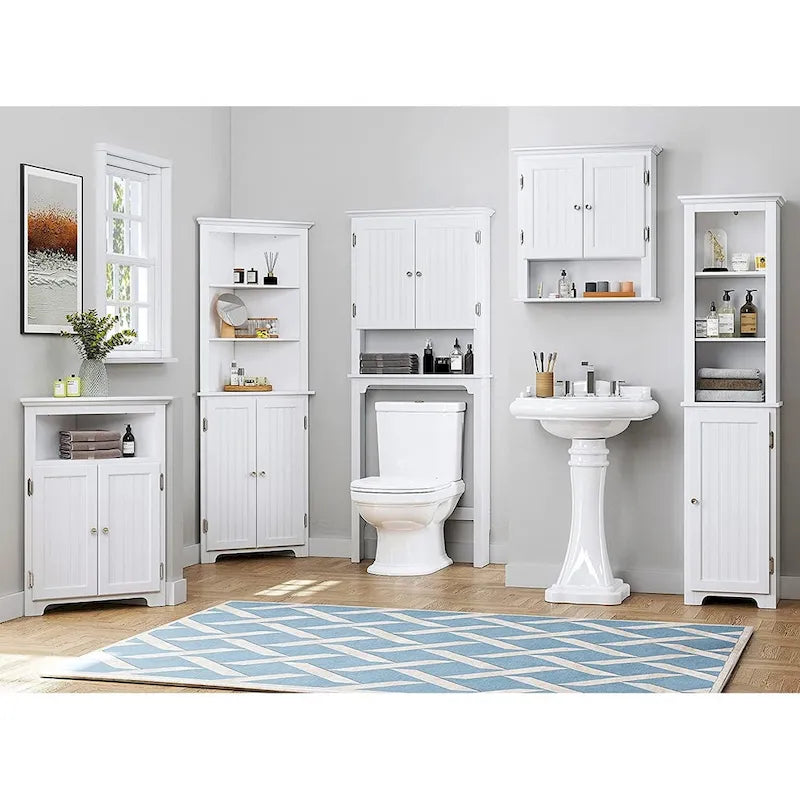 Meuble de rangement de salle de bain UTEX à placer au-dessus des toilettes, organisateur de salle de bain avec étagères réglables et portes doubles