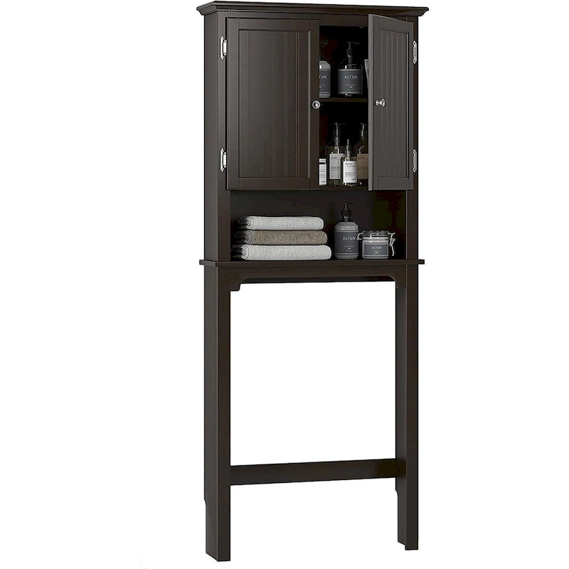Meuble de rangement de salle de bain UTEX à placer au-dessus des toilettes, organisateur de salle de bain avec étagères réglables et portes doubles