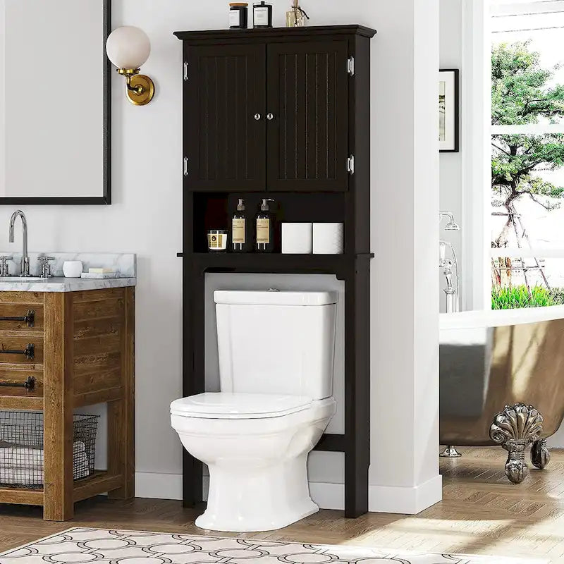 Meuble de rangement de salle de bain UTEX à placer au-dessus des toilettes, organisateur de salle de bain avec étagères réglables et portes doubles