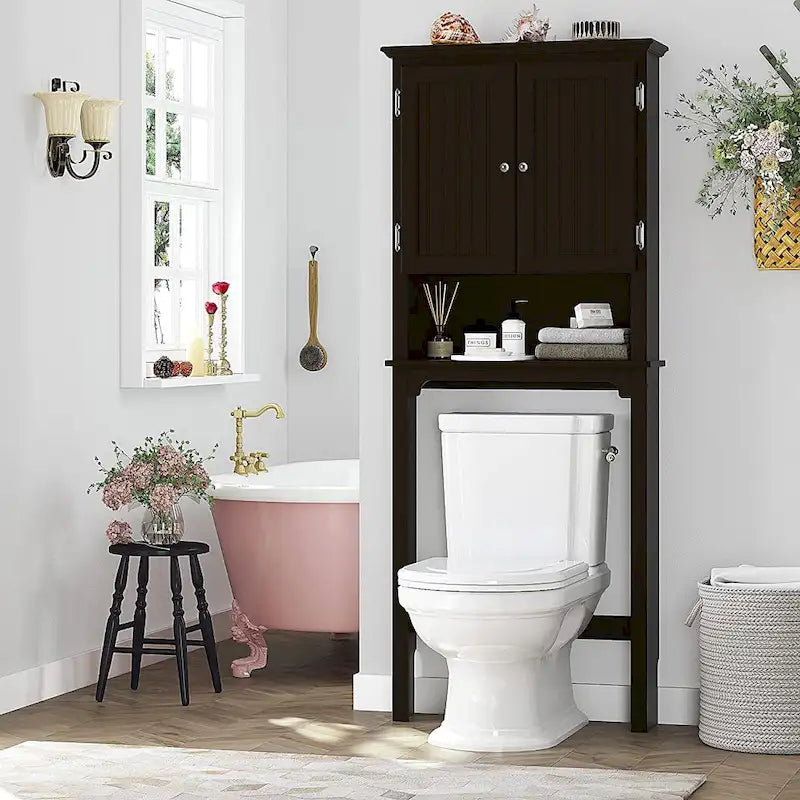 Meuble de rangement de salle de bain UTEX à placer au-dessus des toilettes, organisateur de salle de bain avec étagères réglables et portes doubles