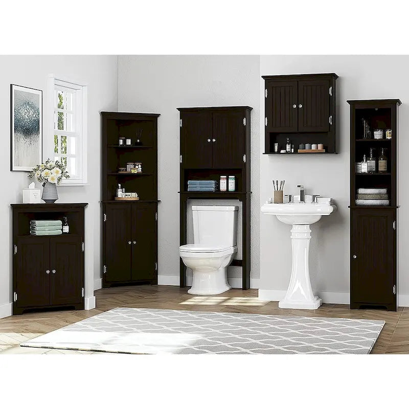 Meuble de rangement de salle de bain UTEX à placer au-dessus des toilettes, organisateur de salle de bain avec étagères réglables et portes doubles