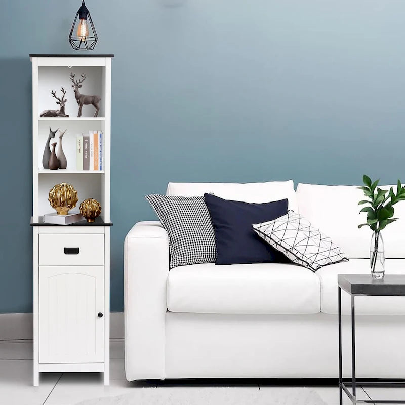 Meuble de rangement haut de salle de bain en bois blanc et noir - 160 H x 40 L x 30 P cm
