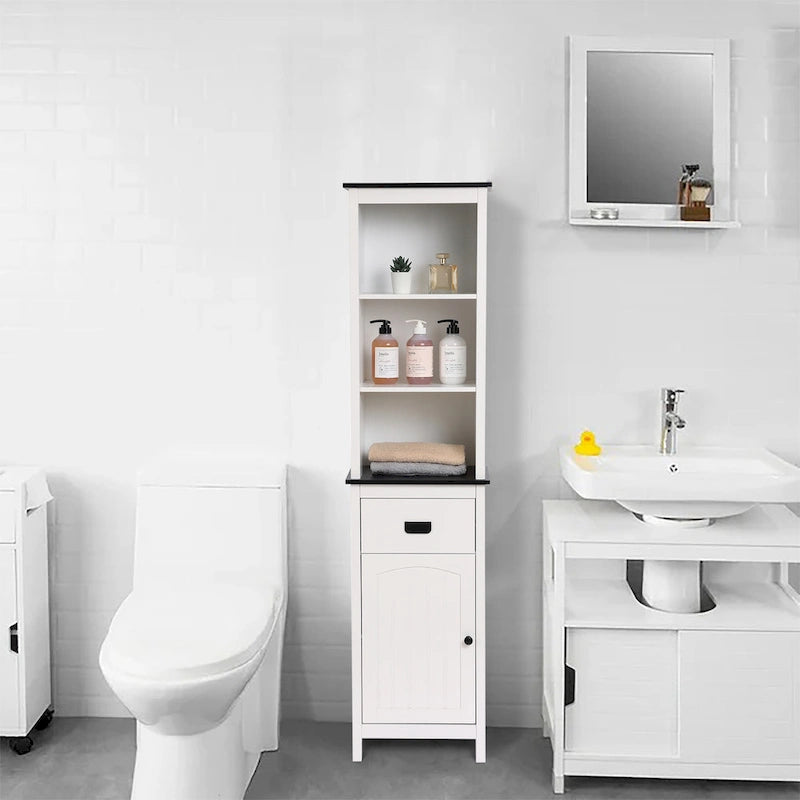 Meuble de rangement haut de salle de bain en bois blanc et noir - 160 H x 40 L x 30 P cm