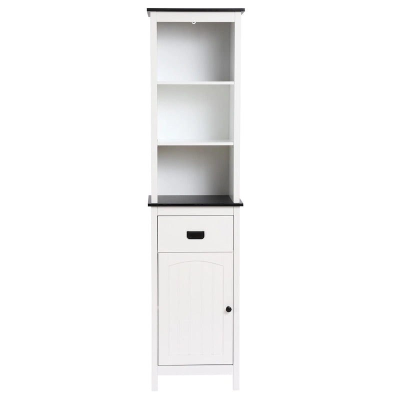 Meuble de rangement haut de salle de bain en bois blanc et noir - 160 H x 40 L x 30 P cm