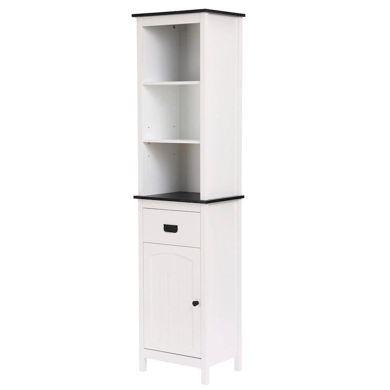 Meuble de rangement haut de salle de bain en bois blanc et noir - 160 H x 40 L x 30 P cm