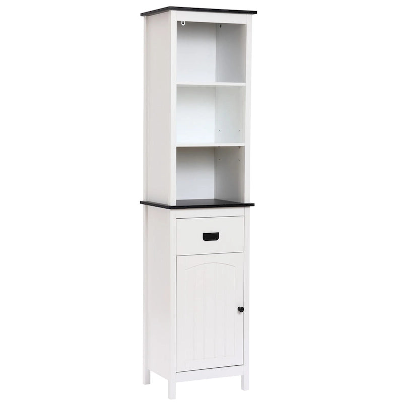 Meuble de rangement haut de salle de bain en bois blanc et noir - 160 H x 40 L x 30 P cm
