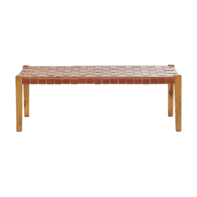 Banc tissé fait main en cuir noir ou marron - 47 x 18 x 17