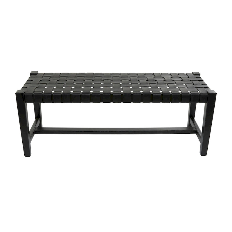 Banc tissé fait main en cuir noir ou marron - 47 x 18 x 17