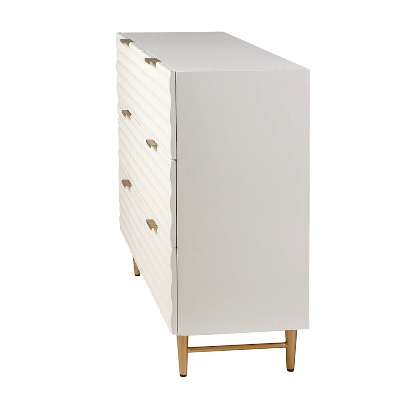 Commode d'appoint à six tiroirs Lexi avec poignées dorées – Fini crème et doré