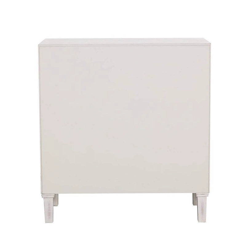 Cabinet d'appoint en bois à 2 portes avec sculptures florales, blanc délavé vieilli