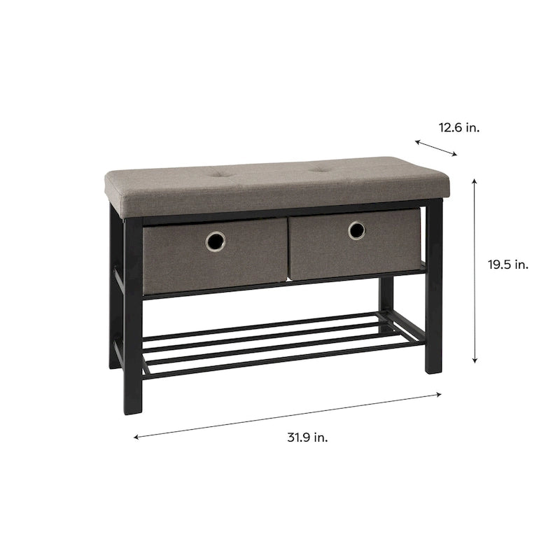 Banc double d'entrée simplifiée avec rangement à chaussures taupe - 31,9x 12,6x 19,5