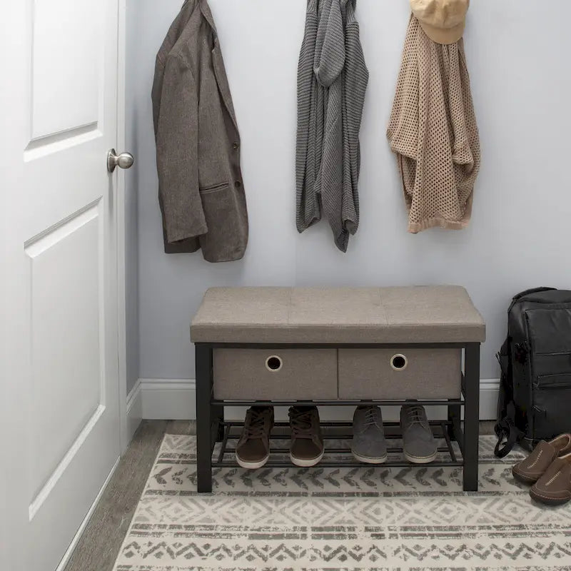 Banc double d'entrée simplifiée avec rangement à chaussures taupe - 31,9x 12,6x 19,5