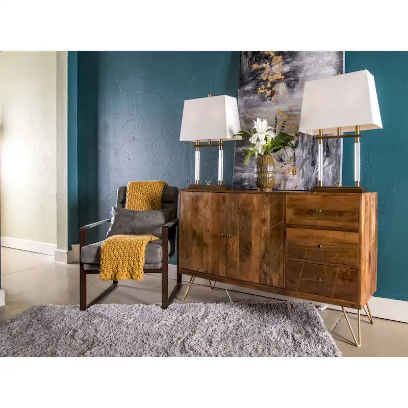 Buffet StyleCraft Sebastian deux portes et trois tiroirs avec incrustation géométrique et pieds épingles à cheveux