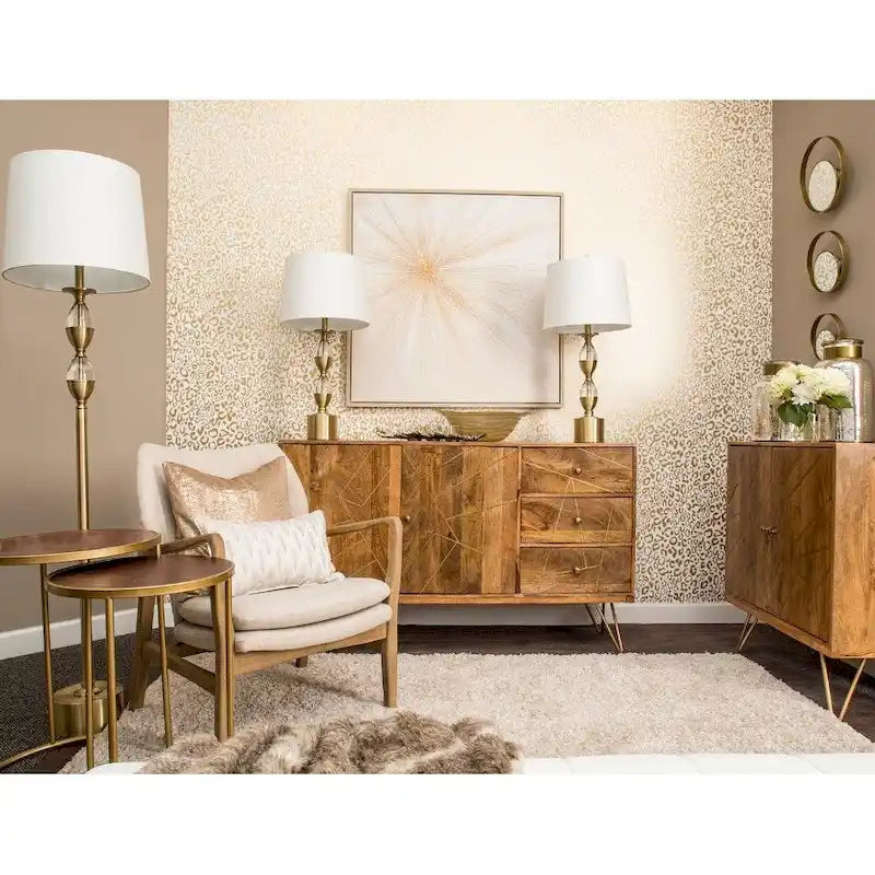 Buffet StyleCraft Sebastian deux portes et trois tiroirs avec incrustation géométrique et pieds épingles à cheveux