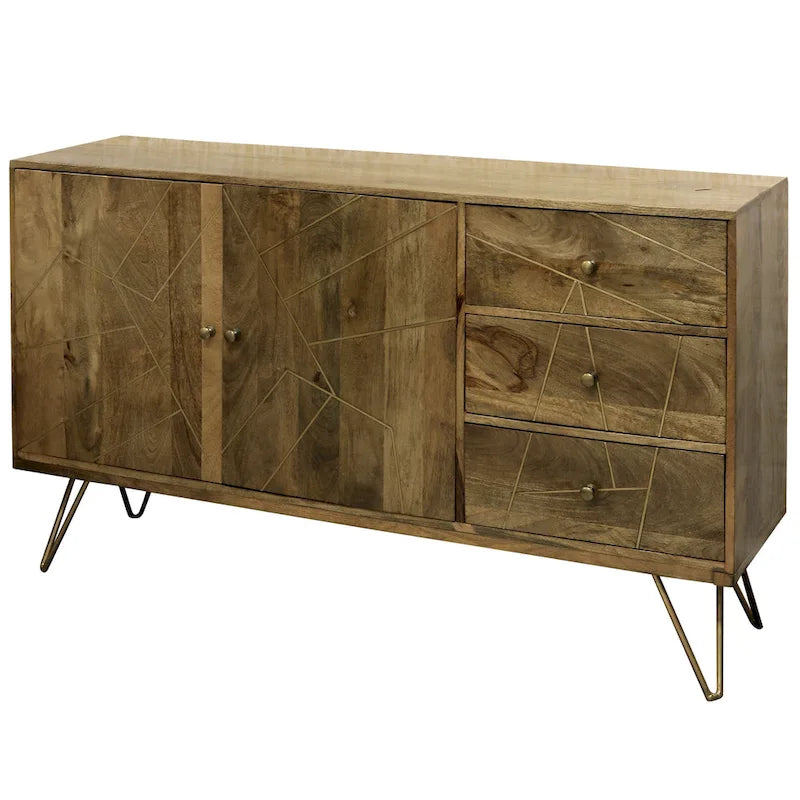Buffet StyleCraft Sebastian deux portes et trois tiroirs avec incrustation géométrique et pieds épingles à cheveux