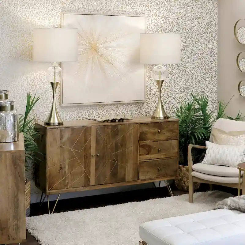 Buffet StyleCraft Sebastian deux portes et trois tiroirs avec incrustation géométrique et pieds épingles à cheveux
