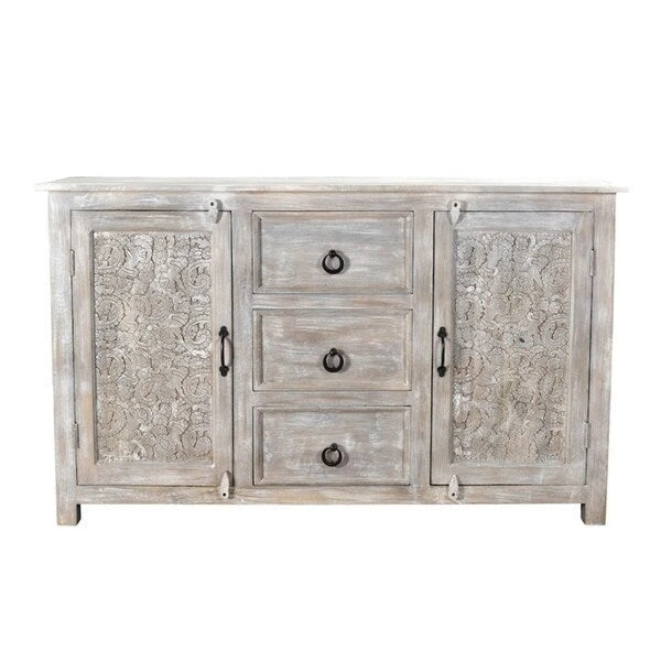 Cabinet en bois vieilli fait main à 2 portes (Inde)