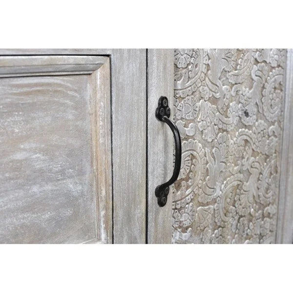 Cabinet en bois vieilli fait main à 2 portes (Inde)