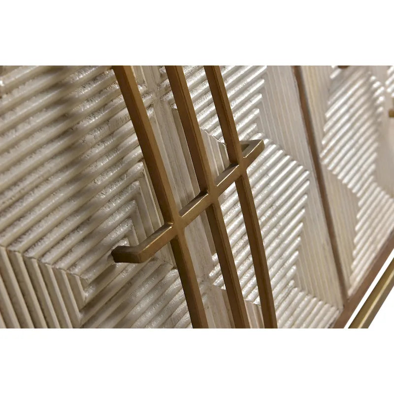 Buffet Allura en manguier blanc et naturel à 3 portes avec quincaillerie dorée - 69L x 16P x 34H
