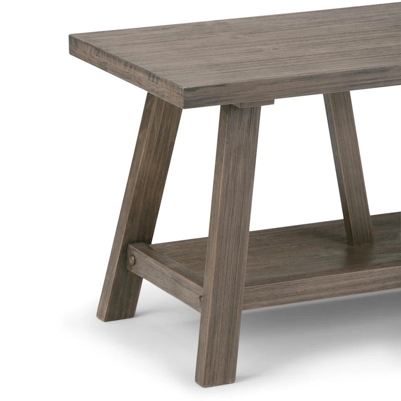 Banc d'entrée industriel WYNDENHALL Stewart en BOIS MASSIF de 122 cm de large, couleur bois flotté - 122 L x 43 P x 51 H