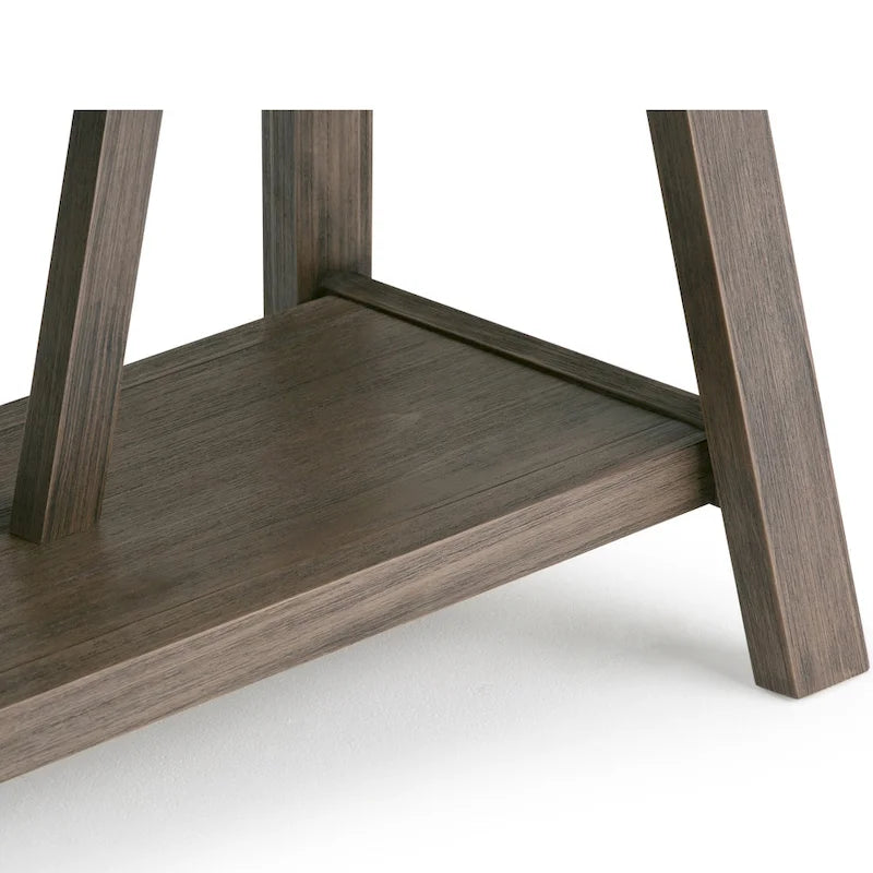Banc d'entrée industriel WYNDENHALL Stewart en BOIS MASSIF de 122 cm de large, couleur bois flotté - 122 L x 43 P x 51 H