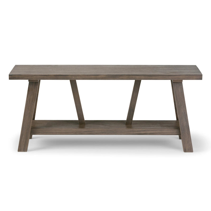 Banc d'entrée industriel WYNDENHALL Stewart en BOIS MASSIF de 122 cm de large, couleur bois flotté - 122 L x 43 P x 51 H