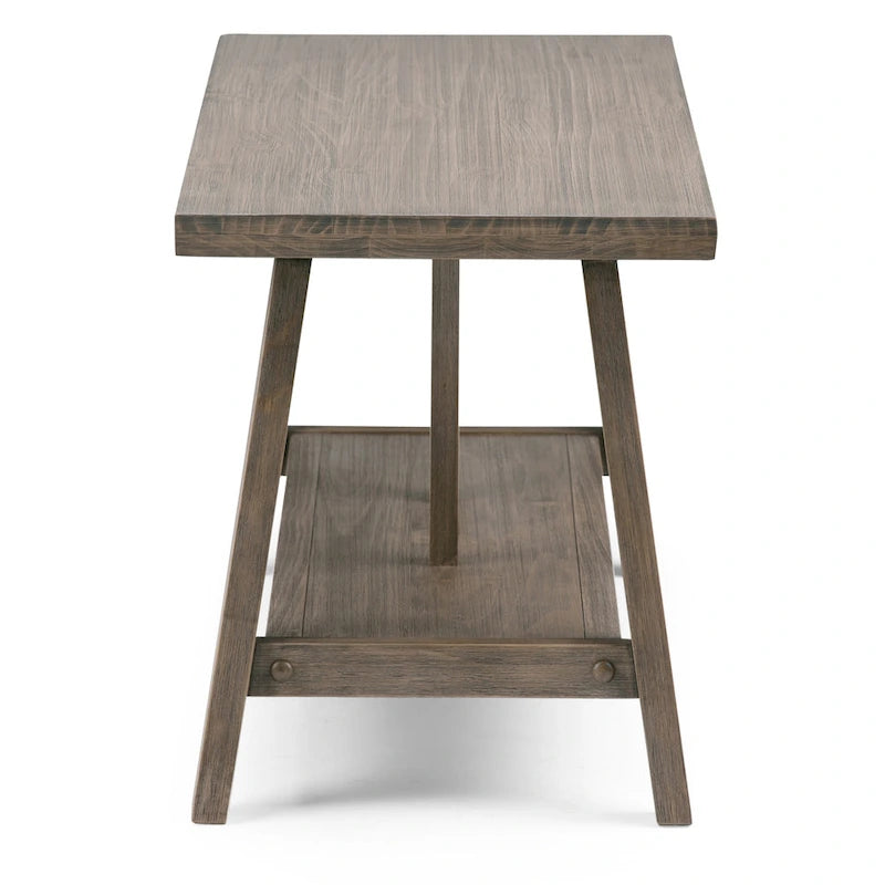 Banc d'entrée industriel WYNDENHALL Stewart en BOIS MASSIF de 122 cm de large, couleur bois flotté - 122 L x 43 P x 51 H