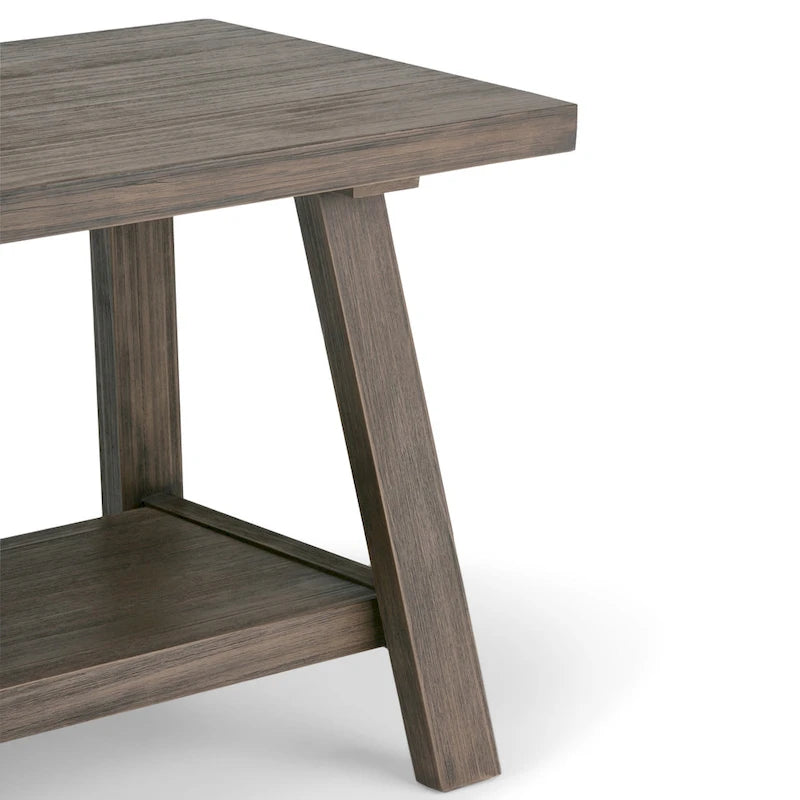 Banc d'entrée industriel WYNDENHALL Stewart en BOIS MASSIF de 122 cm de large, couleur bois flotté - 122 L x 43 P x 51 H