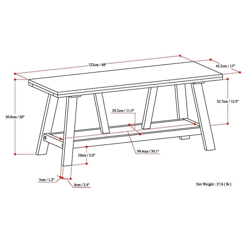 Banc d'entrée industriel WYNDENHALL Stewart en BOIS MASSIF de 122 cm de large, couleur bois flotté - 122 L x 43 P x 51 H