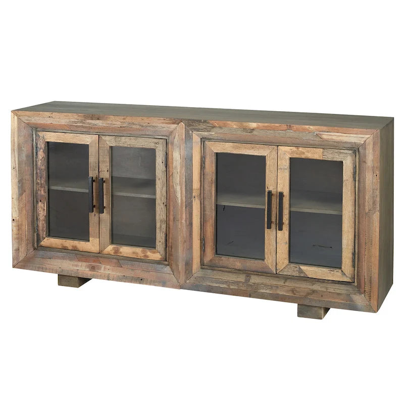 Buffet Harp & Finial Hughes à 4 portes en bois recyclé naturel avec verre simple