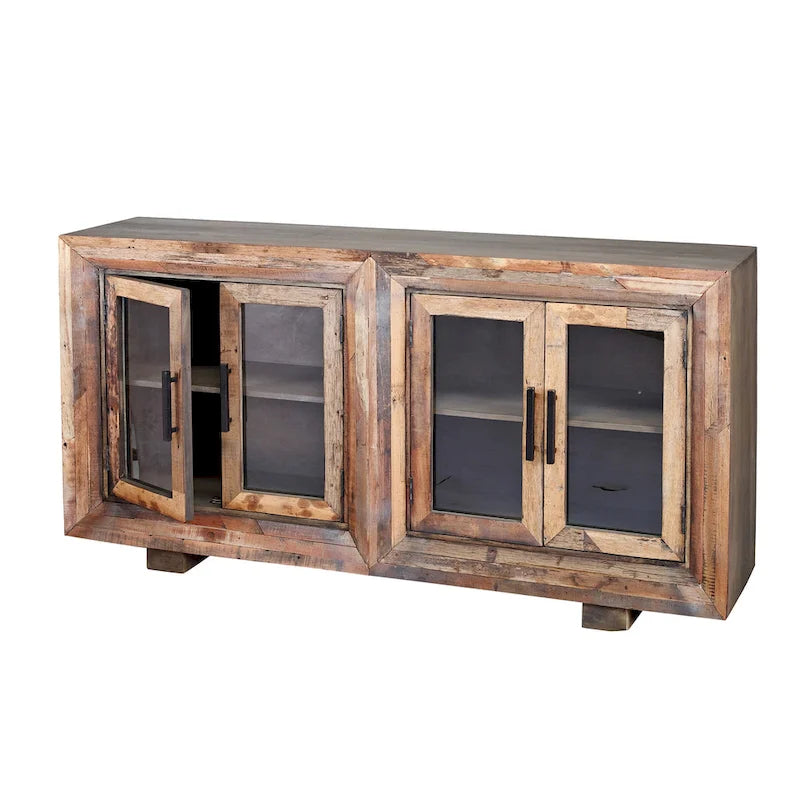Buffet Harp & Finial Hughes à 4 portes en bois recyclé naturel avec verre simple