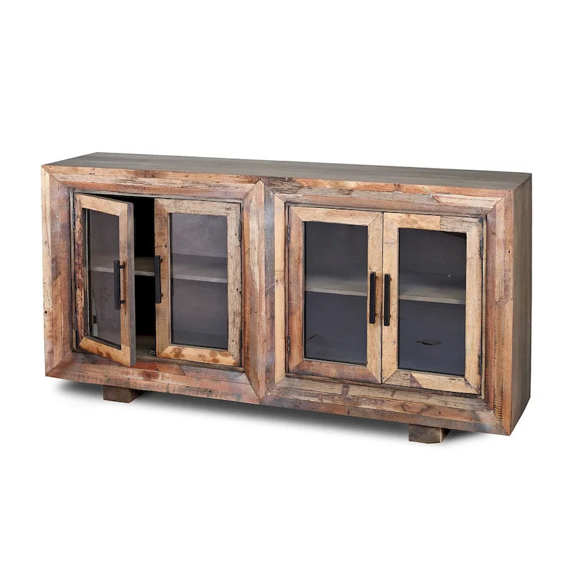 Buffet Harp & Finial Hughes à 4 portes en bois recyclé naturel avec verre simple