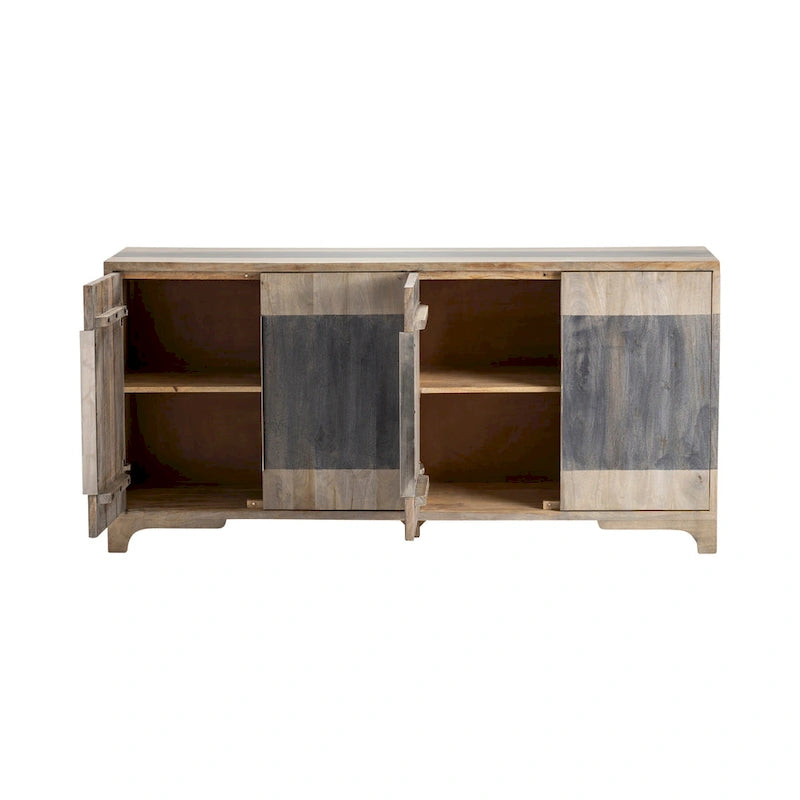 Buffet de salon en bois de manguier à quatre portes et deux tons, armoire de bar à café - 70L x 18P x 33,5H