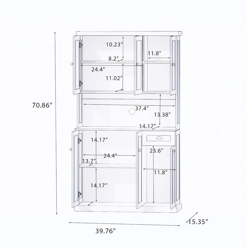 Buffet vaisselier de cuisine avec rangement et étagères réglables