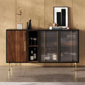 55.12 Buffet-Bahut Moderne Milieu de Siècle 3 Portes, Cadre en Bois Massif Multicouche, Placage Noyer, Entièrement Assemblé - 55.12